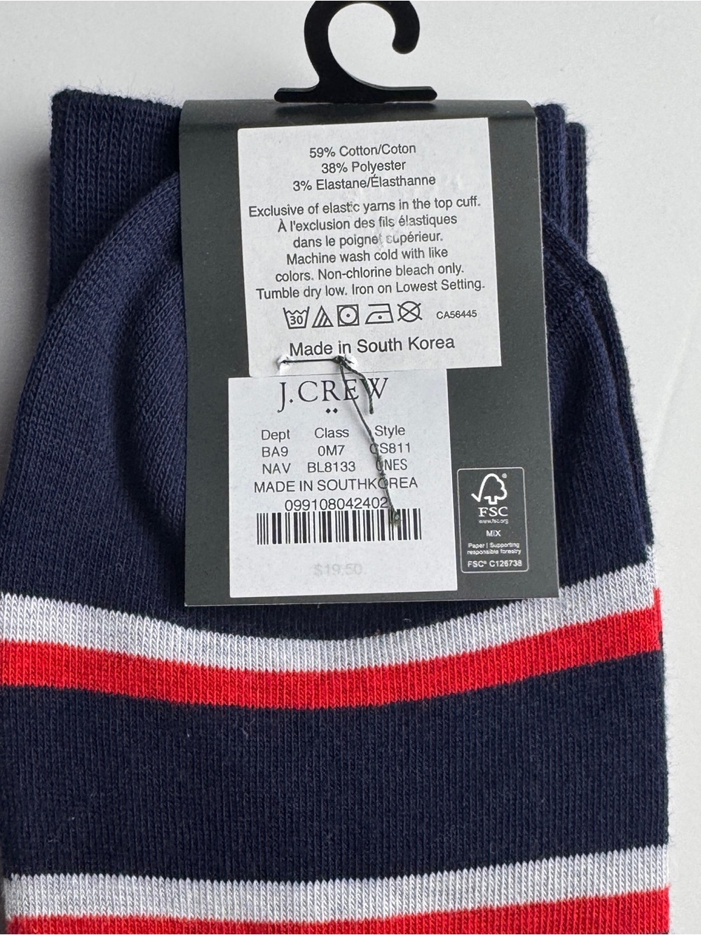 J. Crew Navy Socks with Red & White Stripes Crew Style Preppy Socks New With Tag - Picture 6 of 8